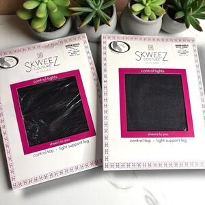 SKWEEZ COUTURE  Control Top Light Support Leg‎ Pantyhose/Tights Black XL 2 Pack